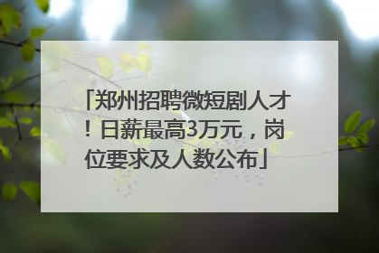郑州招聘微短剧人才！日薪最高3万元，岗位要求及人数公布